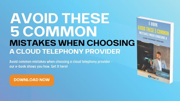 Infographic with e-book display for selecting a cloud telephony provider