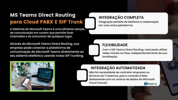 Imagem descrevendo os beneficios da integração Cloud PBX e SIP Trunk com MS Teams