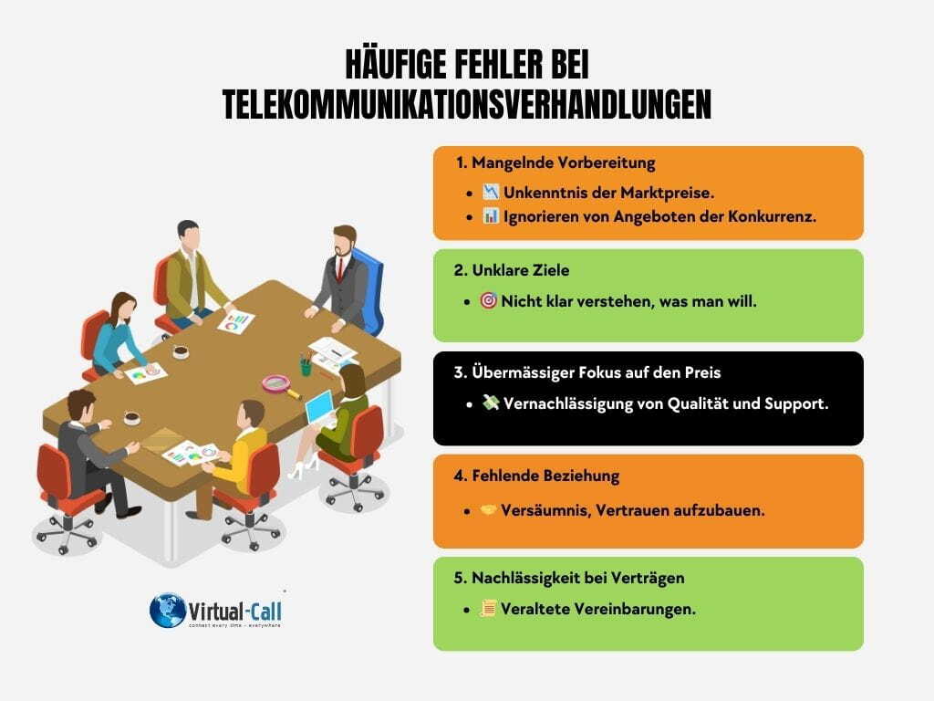 Infografik zu häufigen Fehlern bei Verhandlungen über Voip-Terminierungsentgelte im Großhandel.