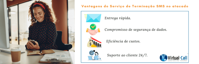 Infográfico com as vantagens do serviços de Terminação de SMS no atacado